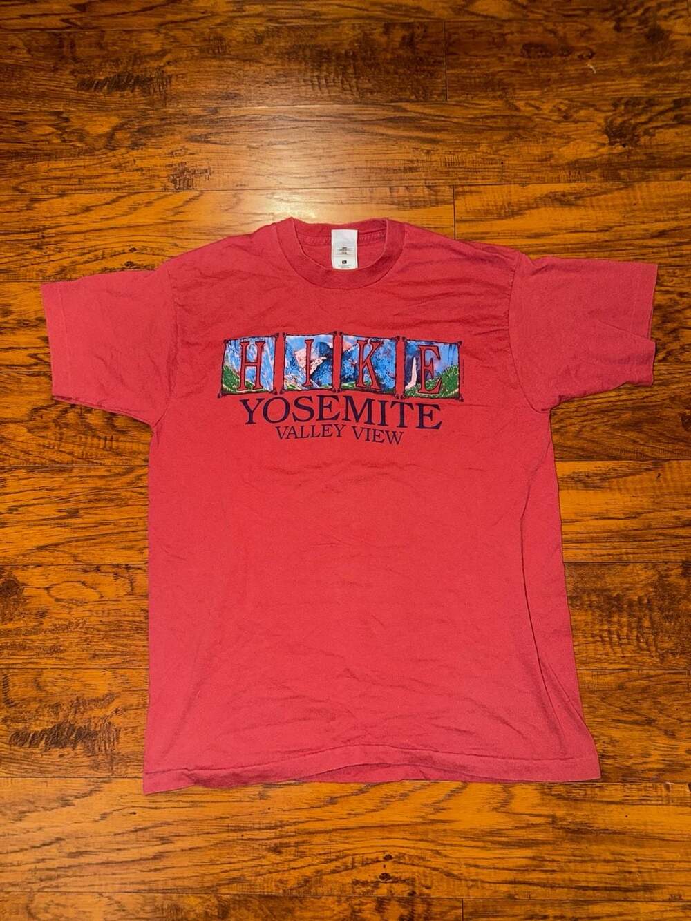 Vintage 90s Fruit of the Loom Yosemite Valley View Hike Graphic T-Shirt Size L